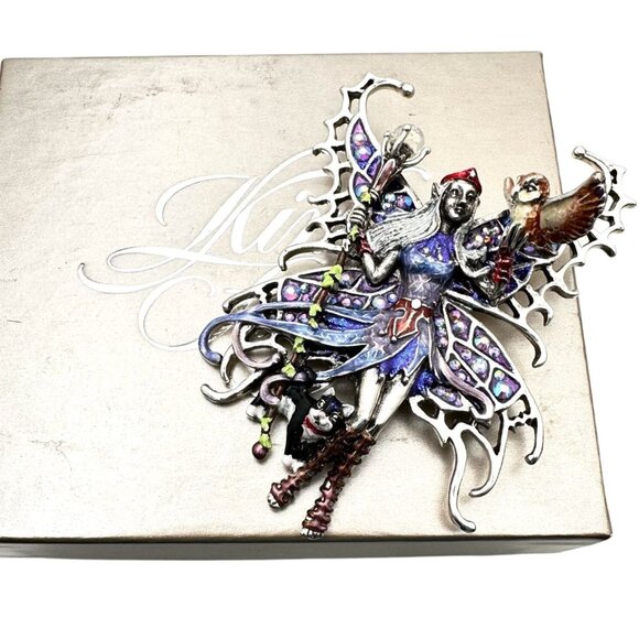 Kirks Folly Womens Pin Pendant Crystal Silver Tone Owl Black Cat Witch Fairy - Picture 2 of 3